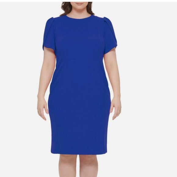NWOT Calvin Klein Plus Size Crew Scuba Sheath Dress In Color: Royal Blue SZ-18W - Picture 5 of 9